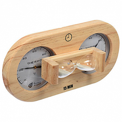  Термометр с гигрометром "Банная станция с часами" - Вид банной станции сбоку с повернутыми часами