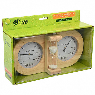  Термометр с гигрометром "Банная станция с часами" - Банная станция в упаковке