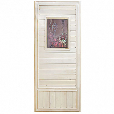 DoorWood Дверь для бани липа со стеклом Эконом "Девушка в баньке" - Общий вид двери