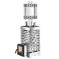 Печь для бани ASTON 20 НЕРЖ. стекло с круглым баком на трубе 50л Ø115 (AISI 439)