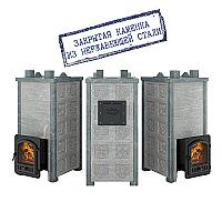 Печь для бани Эверест Легкий пар Профи каменка из нерж. стали, Талькохлорит, S-50 мм, Резная (3 стороны)