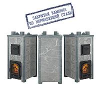 Печь для бани Эверест Легкий пар Профи каменка из нерж. стали, Талькохлорит, Б/В, Резная (2 стор+фасад)